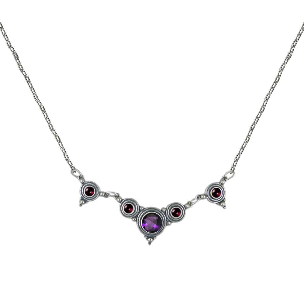 Sterling Silver Gemstone Necklace With Amethyst And Garnet